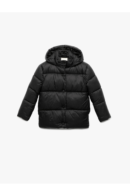 Long Sleeve Snap Closure Hooded Puffer Coat