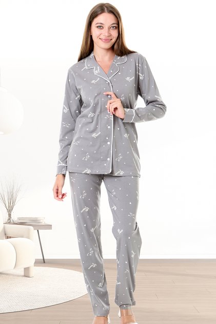 Buttoned Cotton Long Sleeve Women's Pajama Set