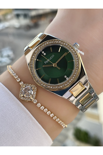 Kadranı Yeşil Vintage Model Kadın Kol Saati Ve Bileklik