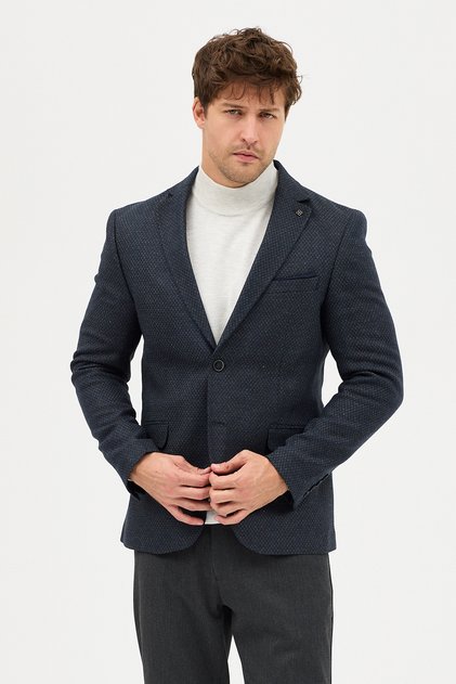 Luduno Men's Anthracite Thick Mono Collar Slim Fit Casual Blazer Jacket