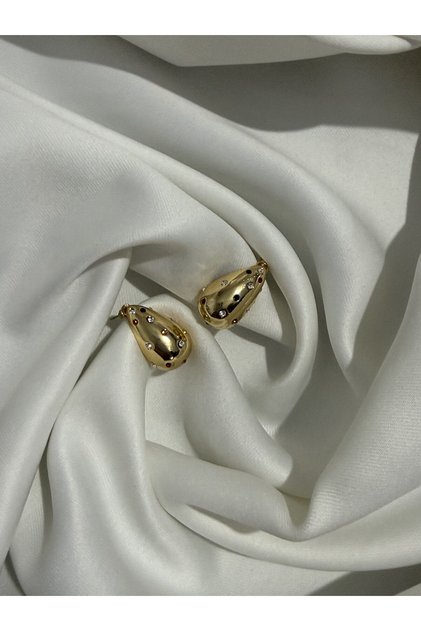 Damla Model Gold Color Zircon Stone Earrings