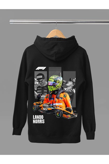 Sweatshirt F1 cu glugă, cu mânecă lungă, din bumbac imprimat LANDO NORRIS, cu cu căptușeală din fleece fire