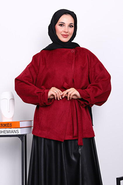 Plum Sleeve Epauletted Lined Suede Jacket