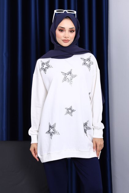 Ecru Crew Neck Stone Modal Sweatshirt