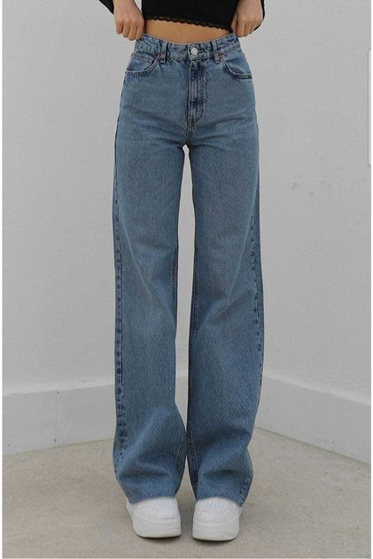 Darius Medium Snow Wash Blue Stretch Fabric Extra High Waist Palazzo Loose Jean Trousers