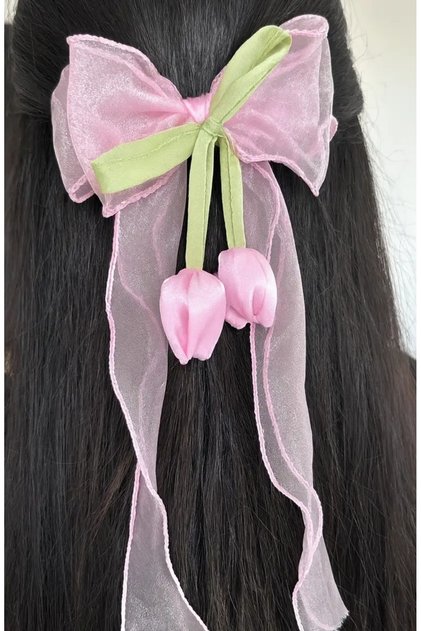 Pink Tulip and Bow Detailed Tailored Automatic Buckle