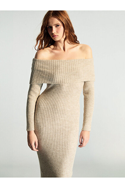 LC Waikiki zmarka New Season Boat Neck Bodycon Knit Dress- Trendyol