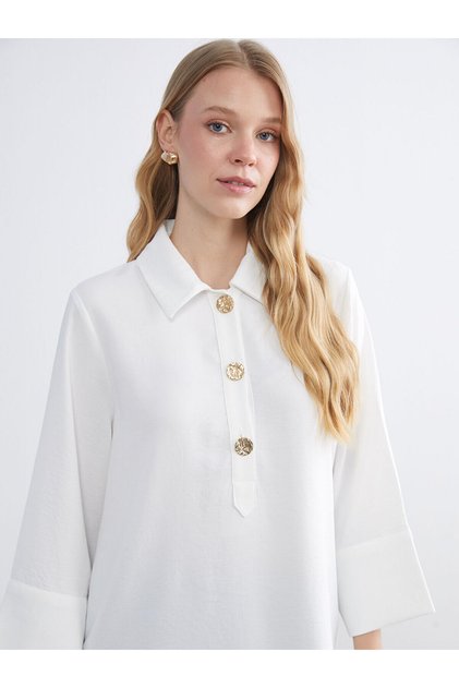 Vizyon New Season Shirt Collar Oversize Women's Tunic