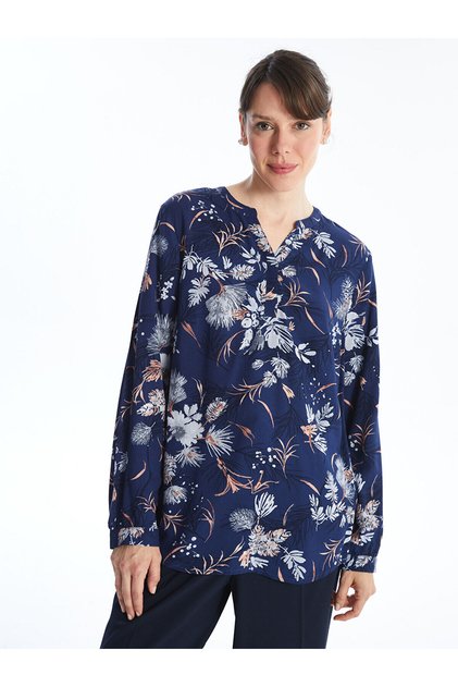 Lcw Grace Printed Collar Floral Long Sleeve Women's Blouse (W4)