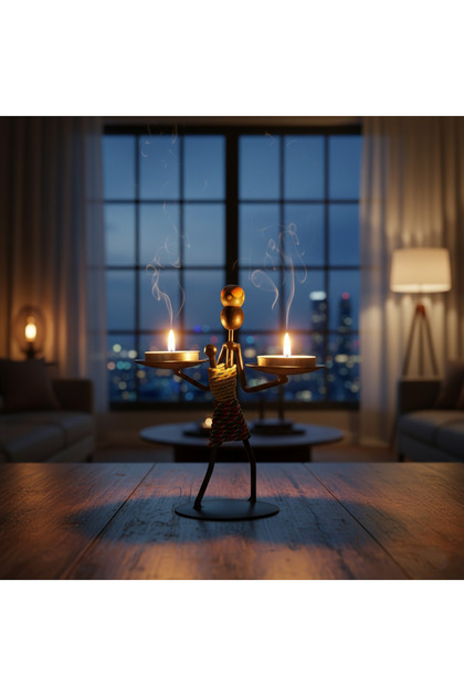 African Themed Ethnic Figured Local Iron Candle Holder Candlestick Holder Retro Desktop Decorative Accessory