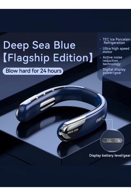 Hanging Neck Fan Portable Leafless Hanging Neck Fan, 6-8 Hours Of Battery Life - Dark Blue