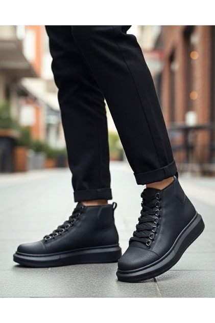Ba0713 Lace-Up High Black Sole Men's Style Sports Boots