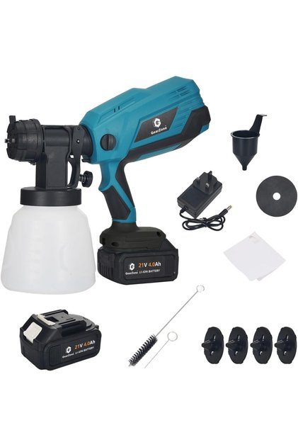 Cordless Paint Sprayer with 2 Batteries, 21V 4.0Ah, 5 Nozzles, 3 Patterns, 1000ml