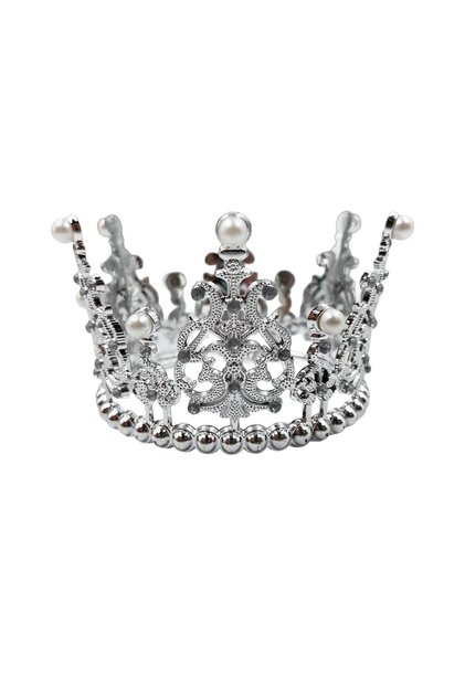 Pasta Crown Full Round Silver Color Metal Crown with Stones Accessory 11 cm