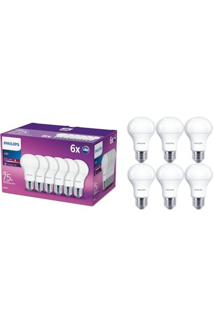 Комплект LED крушки от 6 броя, E27, 11W (75W), 1055 lm, Енергиен клас F, топла светлина