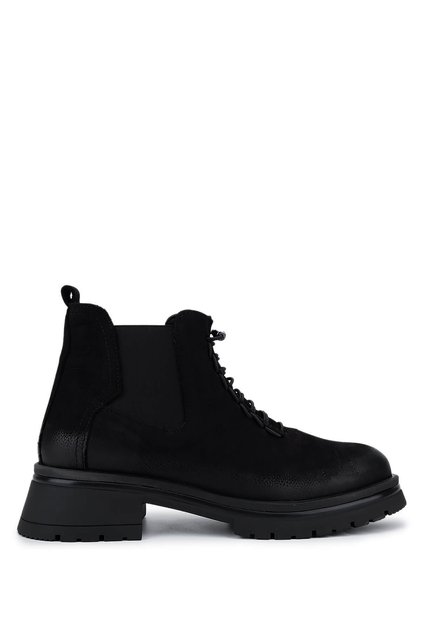 Women's Genuine Leather Black Nubuck Casual Boots
