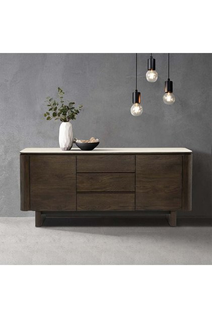 Brookside Stone Top Sideboard with 2 Doors & 3 Drawers - Beige/Oak Veneer, Engineered Wood