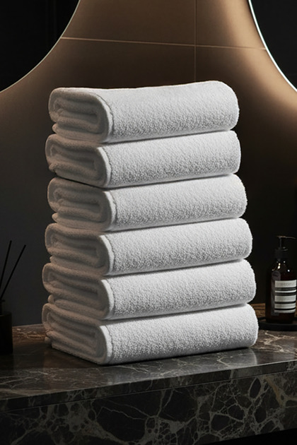 6-Piece White 100% Cotton Hand - Face Towel - 50x90 Cm, Spa And Hotel Towel