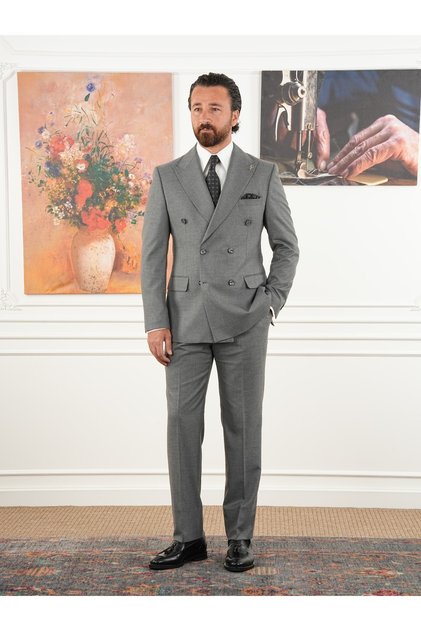 Men's Slim Fit Italian Style K Double-Breasted Suit Coat Pants Xprzcom8466