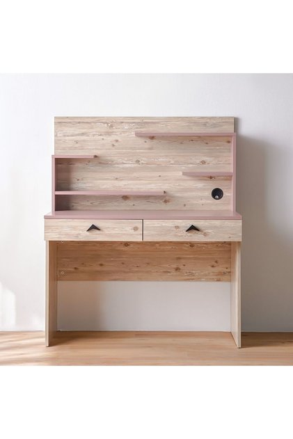 Bliss Study Desk with 2 Drawers & Hutch - Oak & Pink Engineered Wood, 55x131x110cm, 5 Year Warranty