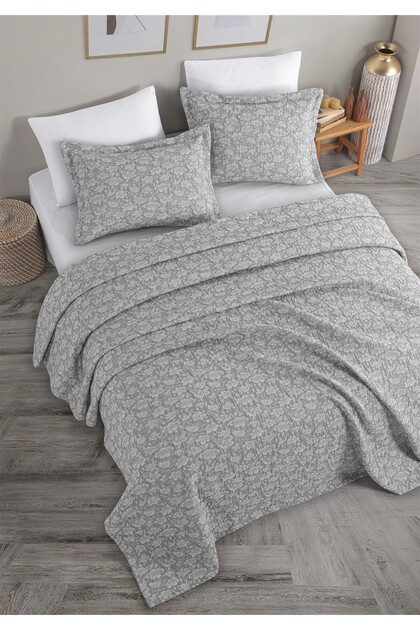 طقم غطاء سرير نارما جاكار مزدوج باللون الرمادي مقاس 230×240 سم