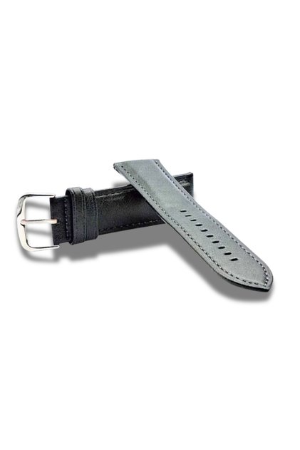 Curea Ceas Piele Neagra 16 mm Catarama Clasica Argintie Prevazuta cu Telescoape Rapide