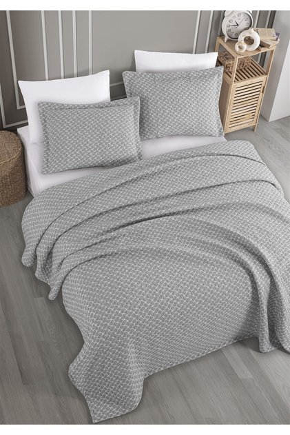 Stone Jacquard Bedspread Set Double Size Gray 230X240 cm