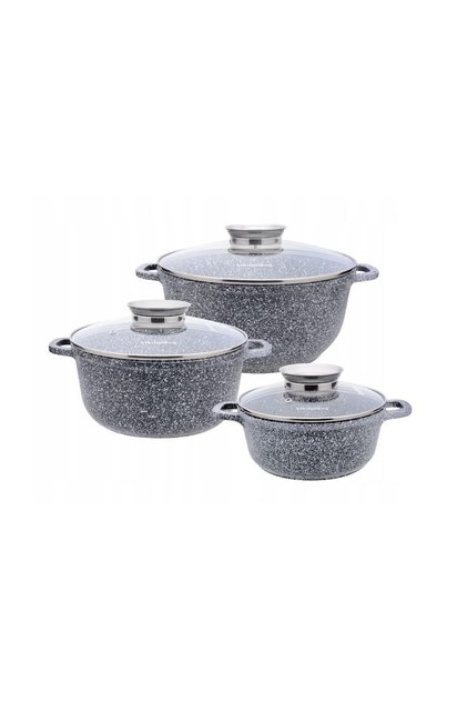 Set de 3 oale marmorate de 20cm, 24cm, 28cm, premium, din aluminiu acoperit cu marmură, gri.