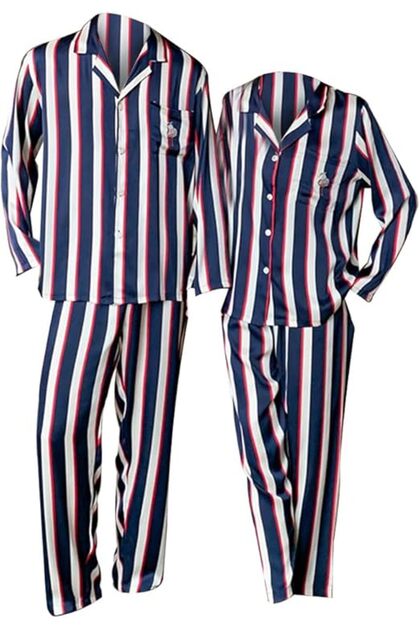Couple Matching Pajamas Set Striped Long Sleeve Shirt and Pants Sleepwear Soft-Men L -Woman M-MG05