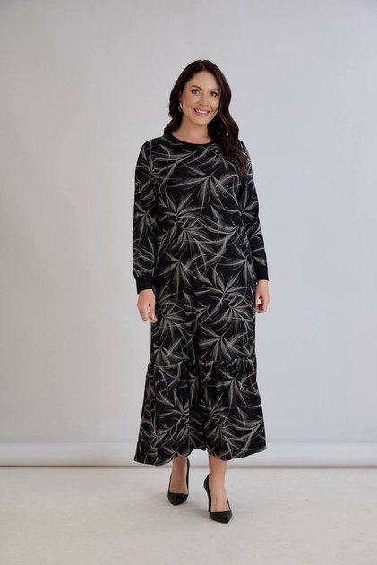 Patterned Viscose Plus Size Classic Dress