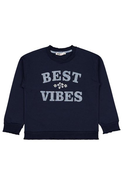 Best Vibes Embroidered Sweatshirt for Ages 6-9 - Navy Blue