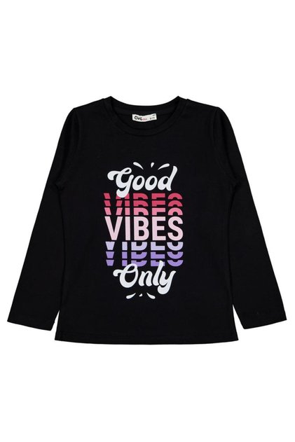 Civil Girls' Good Vibes Only Printed Sweatshirt | Lycra Single Jersey | School Nursery and Daily Use - Black