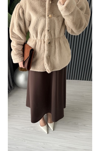 Women's Feathered Gold Buttoned Stylish Coat