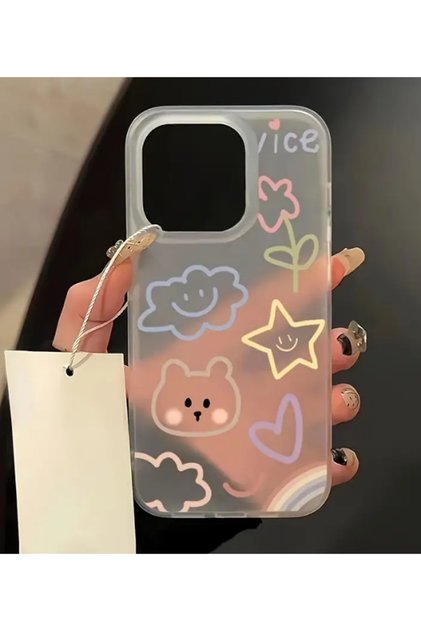 iPhone 13 Pro Max Uyumlu Nice Buzlu Görünüm Pastel Desenli Şeffaf Mat Silikon Kılıf