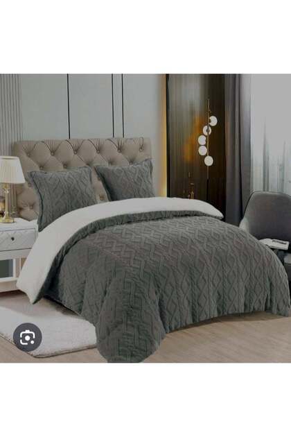 Embossed Thick & Warm Faux Fur Plush Soft Grey 6 Pc King Size Comforter Set