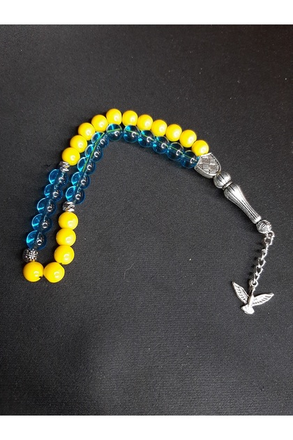 Yellow Navy Blue Glass Bead Fan Prayer Beads Stylish Design