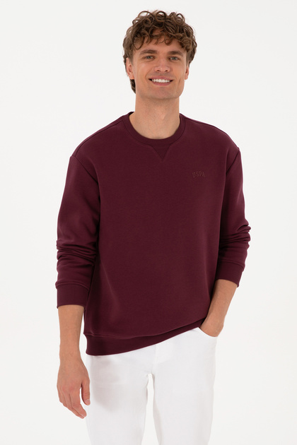 Men's Comfort Fit Crew Neck Fleece-Lined Claret Red Basic Sweatshirt 50313757-Vr177