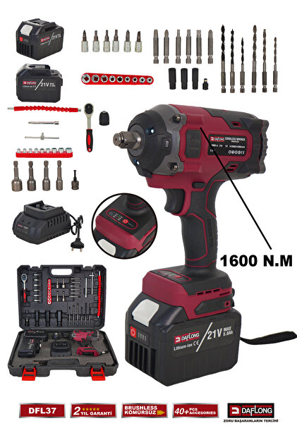 21V 15 PİLLİ KÖMÜRSÜZ 1/2 1600NM TORKLU SOMUN SIKMA MAKİNASI -DFL-37