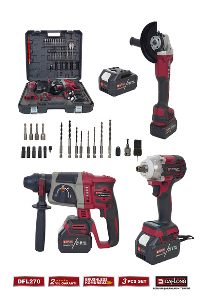 Daflong PRO 3'LÜ SET 21V KÖMÜRSÜZ 600NM TORKLU SOMUN DEVİR AYARI