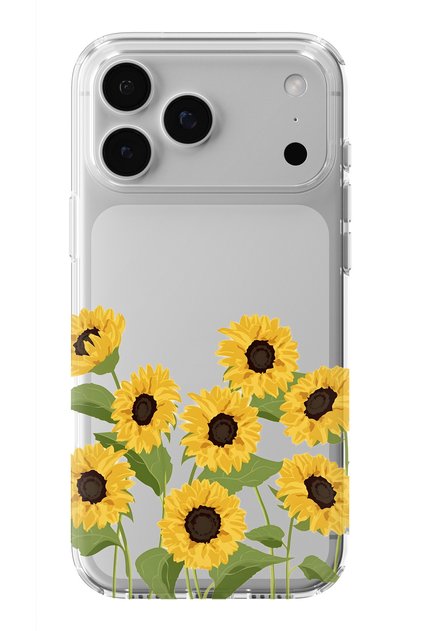 iPhone 17 Pro Max Uyumlu Ayçiçekleri Desenli Şeffaf Telefon Kılıfı
