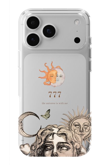 iPhone 18 Pro Compatible Sun and Moon 777 Pattern Transparent Phone Case