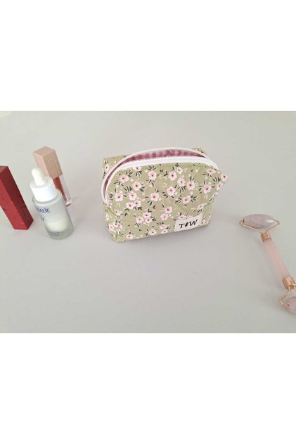 Green floral patterned lipstick bag - mini size