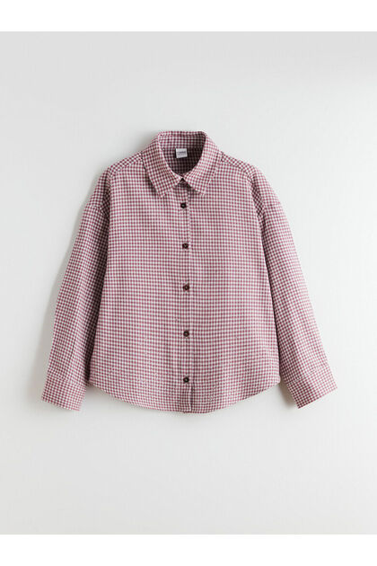 Alita City Lcw Kids Burgundy Flannel Plaid Loose & Baggy Girls' Shirt with a Difference