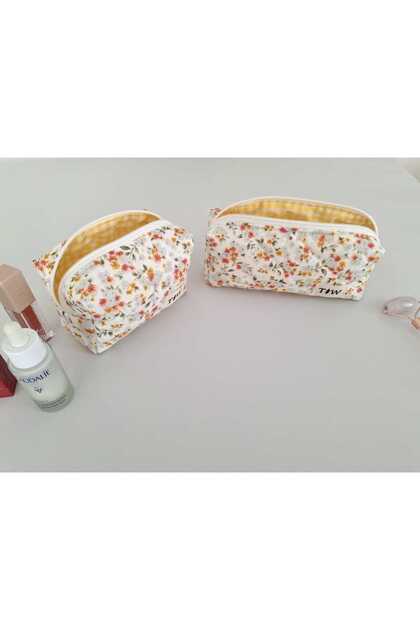 Orange Flower 2-Piece Makeup Bag Set