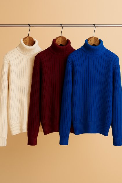 Men's 3-Pack Knitwear Corded Fabric High Neck Sweater