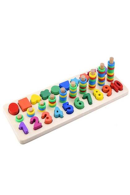 3-in-1 Wooden Logarithmic Board, Digital Fruit Shape Matching Puzzle for Toddlers
