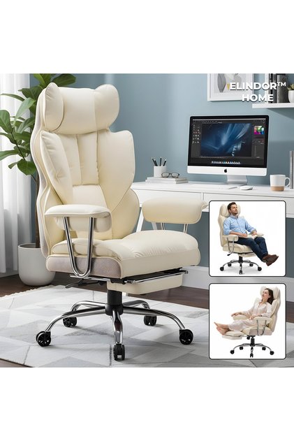 Scaun de birou ergonomic, design contemporan, cu spătar, 52 x 60 x 127 cm, bej