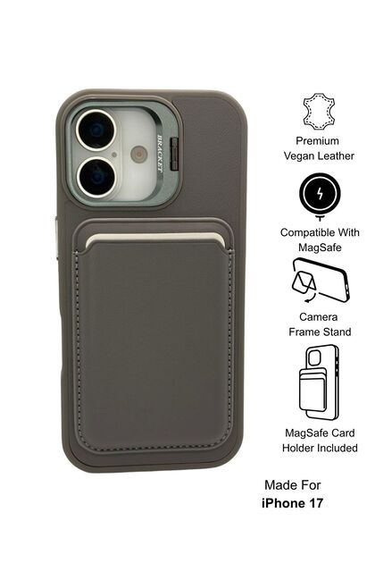 Paladyum Case iPhone 17 Pro Max Uyumlu Premium Titanyum Gri Deri