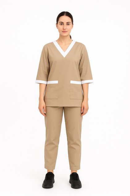 3/4 Sleeve V-Neck Scrub Set for Women – Cleaning, Spa & Medical Uniform
