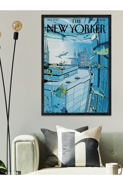 The New Yorker Poster Fish One Piece Black Wooden Framed Painting